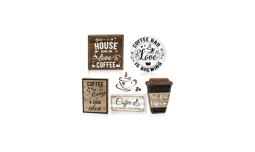 Save 29% on a Five Piece Set of Wooden Coffee Bar Signs!