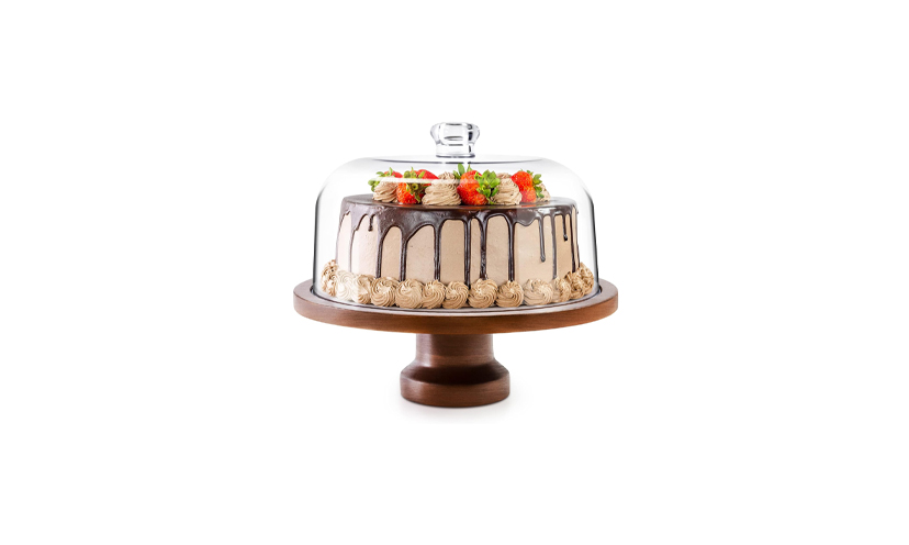 Save 33% on an Acacia Wood Treat Stand with a Dome Cover!