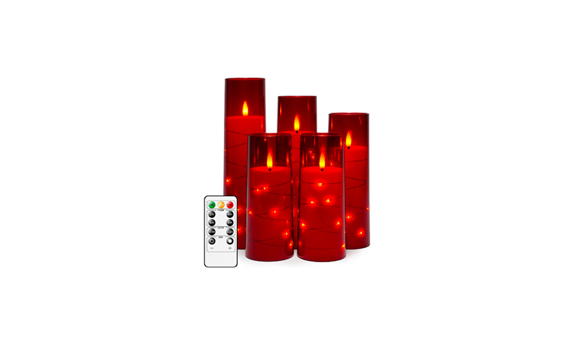 Save 30% on a Five Piece Red Flickering LED Candle Set!