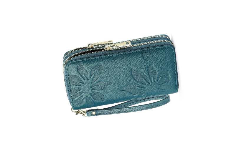 Save 38% on a Spring Embossed Double Zip Wallet for Women with RFID Protection!