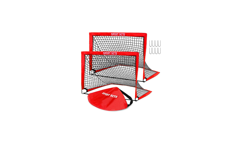 Save 37% on a Set of Two Outdoor Pop Up Soccer Goals with Carrying Case!