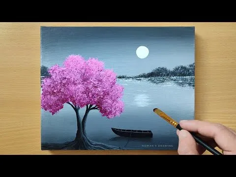 black-white-landscape-painting-for-beginners-cherry-blossom-acrylic-painting-technique-10053